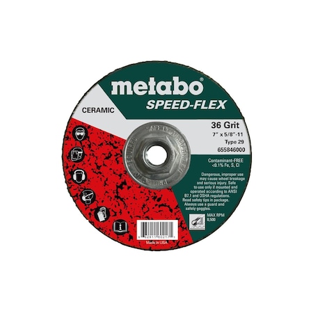 Metabo Resin Fiber Disc 7" Speed-Flex Ceramic 36 Grit, 5/8"-11, T29 Fiberglass 655846000